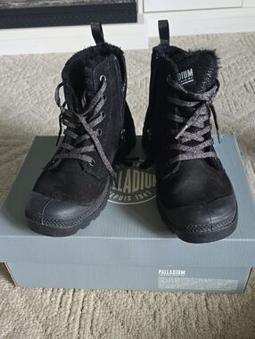 Palladium Black Fuzzy-Lined Lace-Up Ankle Boots